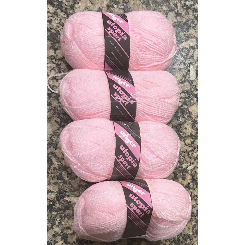 Unger Utopia Sport Yarn 100% Acrylic 180Yd Pink 2395 Discontinued Lot of 4 Skein